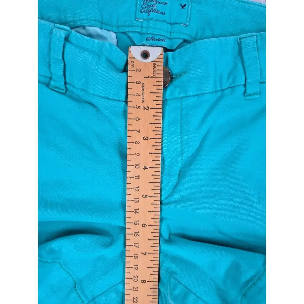 American Eagle Teal Green Midi Chino Shorts Cuffed Hem Size 8 Stretch